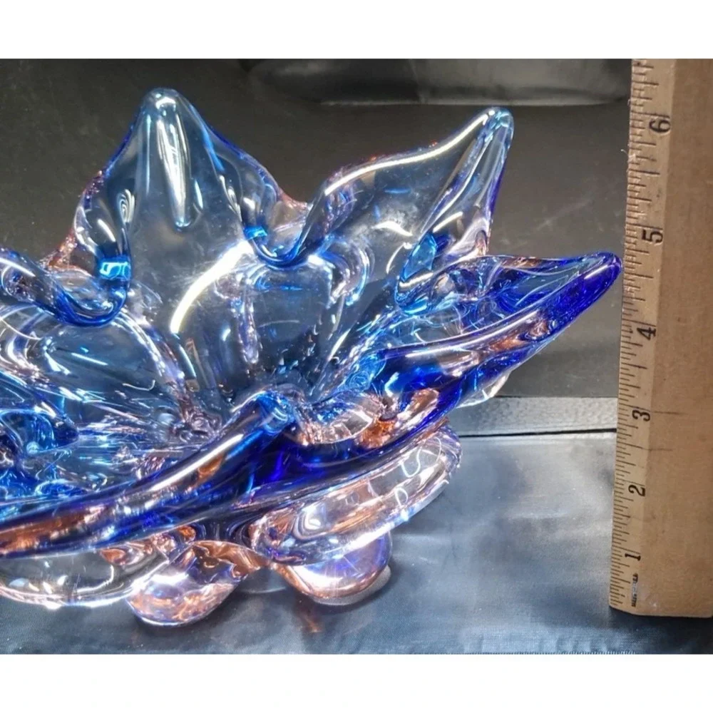 Vintage Murano Sommerso Art Glass Candle Holder, Blue, Clear with Pink Tint